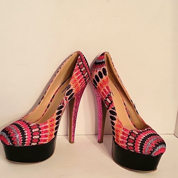 Zigi Girl Peacock Colors Platform Heels SZ71/2 - Picture 6 of 7